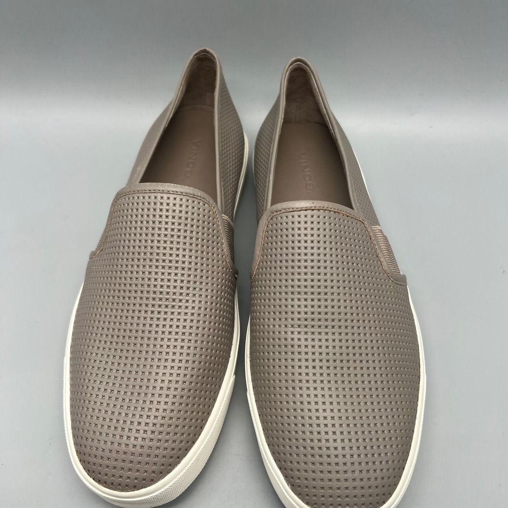 Vince Blair Perforated Leather Slip On Sneakers Taupe Grey Womens 9.5 M EUR 39.5 - Picture 2 of 9
